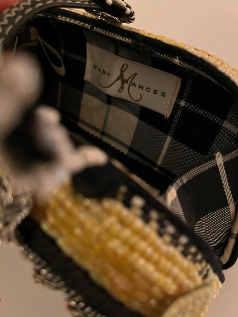 Mary Frances Beaded Floral Evening Clutch in Black & Gold